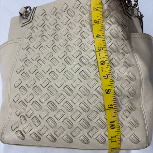 Coach North South Woven Leather Tote Bag Cream Shoulder Bag F10798 - Picture 12 of 15